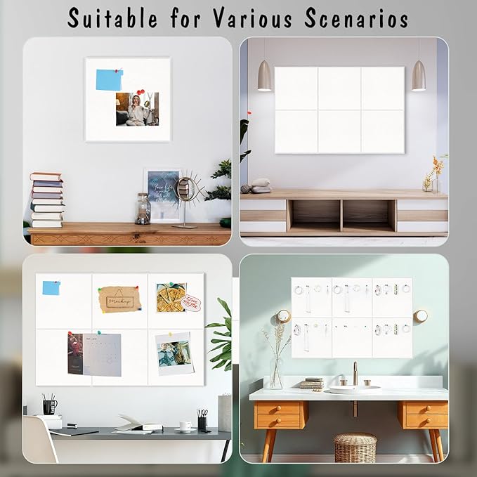 Large Cork Board 36" x 24", 6 Pack Felt Wall Tiles with Colored Pushpins, Bulletin Board with Removable Self-Adhesive Strips, Pin Board Cork Boards for Walls Office Home-White-DeskLoop Office