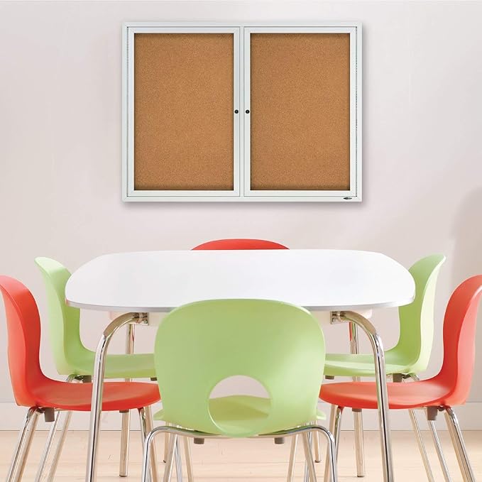 Quartet Cork Bulletin Board, 2 Glass Doors, Enclosed, 4' x 3', Outdoor Message Board, Aluminum Frame (2124)-DeskLoop Office
