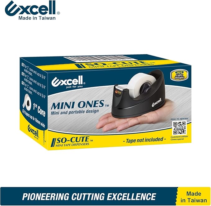 Excell EX-115BK Mini Desktop Tape Dispenser (1" core) with Adhesive Bottom, Tape Dispenser Desk for Home, Office, School and Gift Store Wrapping Purpose- 1Pack (1)-DeskLoop Office