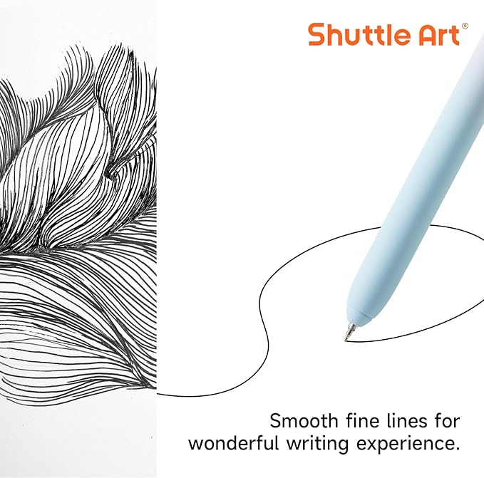 Shuttle Art Retractable Pastel Shifting Gel Ink Pens, 15 Pack Black Ink Pens, Cute Pens 0.5mm Fine Point Soft Aesthetic Barrel for Smooth Writing Journaling Taking Notes School Office Home-DeskLoop Office