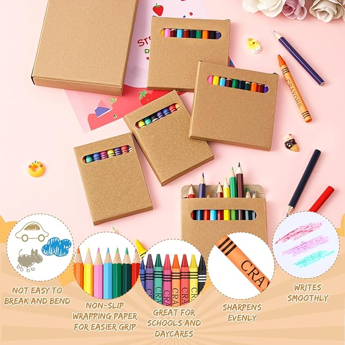 100 Sets Bulk Back to School Supplies, Colored Pencils Pre-Sharpened and Crayons Holiday Bundle in Box Mini Pencils Crayons Bulk Classroom Teacher Supplies, Cute Back to School Gifts-DeskLoop Office