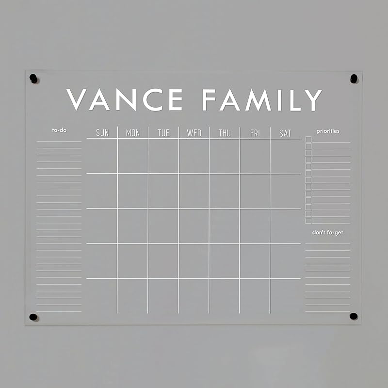 Personalized Clear Acrylic Calendar for Wall, Calendar Whiteboard for Wall, Dry Erase Wall Calendar, Wall Calendar Organizer System for Home (Block, White, 47.5"W x 36"H)-DeskLoop Office