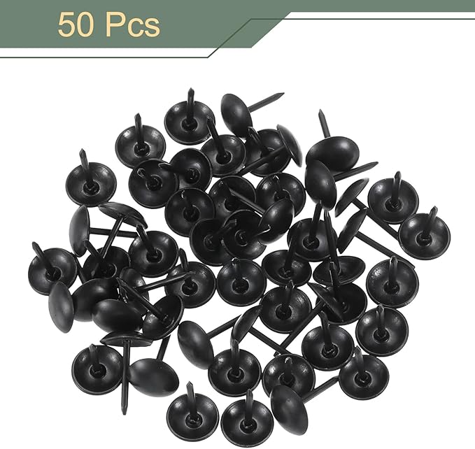 uxcell 50 Pcs Upholstery Tacks, 9 x 13mm Round Head Upholstery Nails Pins Vintage Decorative Furniture Tacks for Chairs Sofas Beds DIY Project, Black-DeskLoop Office