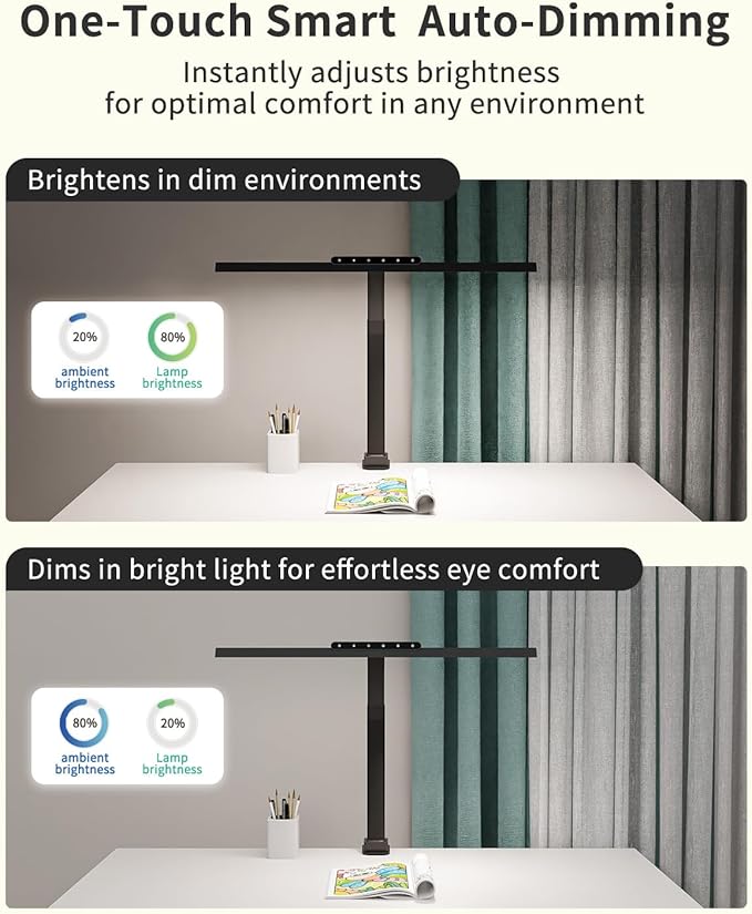 LED Desk Lamps for Home Office, 24W Bright Eye-Caring Light with Clamp, Stepless Dimming Adjustable Flexible Gooseneck Clip on Desk Office Lamp with Adapter for Reading, Study, Workbench,Black-DeskLoop Office