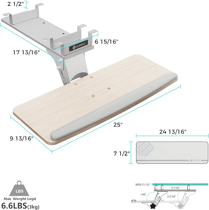 EUREKA ERGONOMIC Keyboard Tray Height Adjustable, Swivel Tilt Computer Keyboard Drawer Under Desk, 25x9.13'' Sliding Keyboard & Mouse Platform with Mouse Pad for Typing, Maple-DeskLoop Office