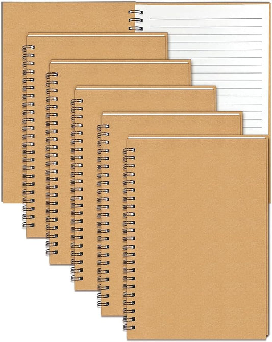 GINMLYDA Small Spiral Notebook A5, 6Pack 120 Lined Pages 8.25x5.5 Inches Brown Spiral Journal Kraft Cover Notebooks & Writing Pads for School Home Office Aesthetic Sketch Drawing Note-DeskLoop Office