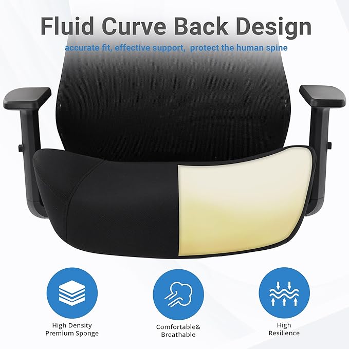 HYLONE Office Chair, 5" Thickened Seat Ergonomic Desk Chair with Adjustable Armrests, Home Office Computer Chairs for Long Hours Mesh Executive Chair(Black)-DeskLoop Office