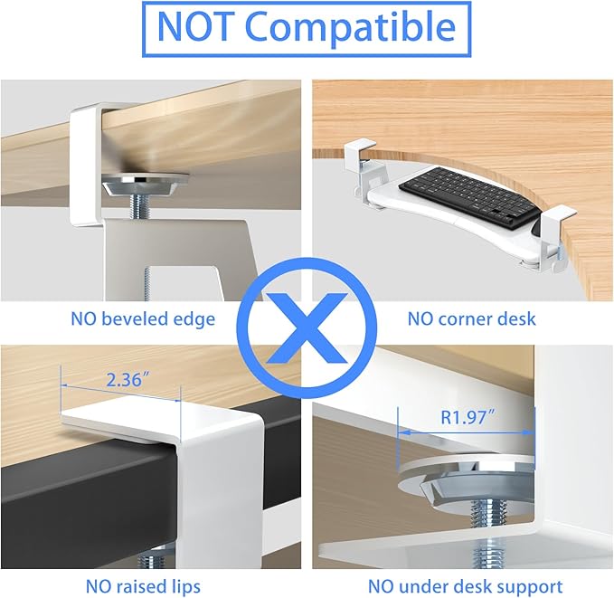 suptek Small Keyboard Tray Under Desk Pull Out with C Clamp Mount, Computer Keyboard & Mouse Tray, 20 (24.2 Including Clamps) x 11.8 inch Slide-Out Platform Computer Drawer for Typing, White, DSF1SW-DeskLoop Office