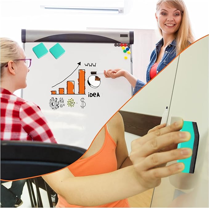 Dry Erase Erasers, 48 Pack Magnetic Whiteboard & Chalkboard Cleansers, Small Magnetic Erasers (Green)-DeskLoop Office