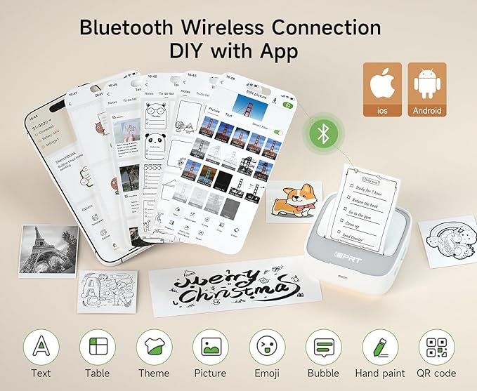 iDPRT Portable Sticker Maker Machine with 1 Roll Sticker Paper, Mini Printer Efficiently and Quickly, Thermal Printer for Study Notes, Pictures, DIY, Label, Free App with Multiple Templates, Grey-DeskLoop Office