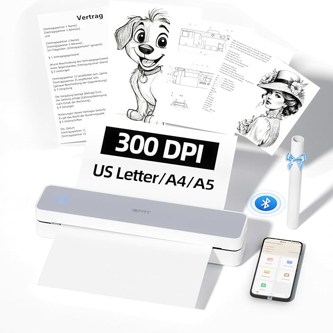 iDPRT Portable Thermal Printer,Wireless Printer for Travel Support 8.5" X 11" US Letter& A4&A5 Thermal Paper, Bluetooth Inkless Printers Compatible with Android and iOS Phone&Laptop-DeskLoop Office