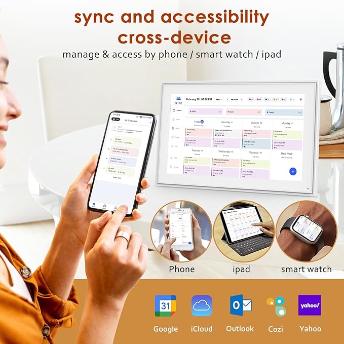 Digital Calendar 15.6 Inch, Electronic Calendar Chore Family Schedules, Smart Weekly and Monthly Planner, 1920 * 1080P IPS Touchscreen Interactive Display - Wall Mount White-DeskLoop Office