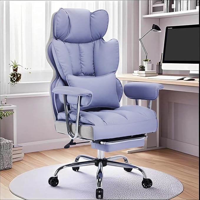 Efomao Big and Tall Office Chair 400LBS, Heavy Duty Executive Office Chair with Foot Rest, Home Office Desk Chairs, Purple Big Tall Computer Chairs-DeskLoop Office