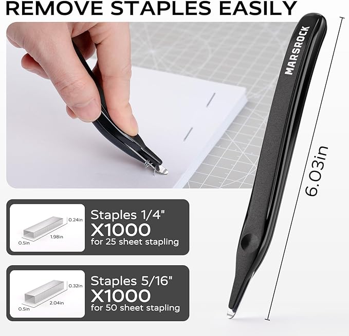 Effortless Stapler for Desk with 40-50 Sheet Capacity, 2000 Staples, 1-Touch Stapling, Ergonomic & Easy to Load Desktop Staplers, Heavy Duty Stapler, and Magnetic Staple Remover, Black-DeskLoop Office