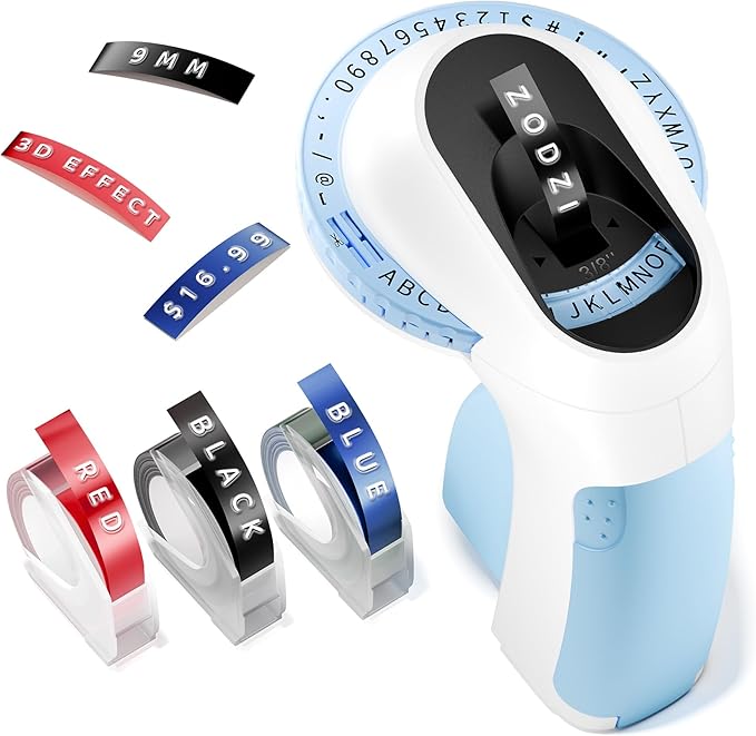 Embossing Label Maker ,Vintage Embossed Label Maker Machine with Tapes,Manual Retro Labeler ,Old School Embosser with 3 Rolls 9mm 3D Embossing Tapes for Home Marking Office Kids DIY Crafting - Blue-DeskLoop Office