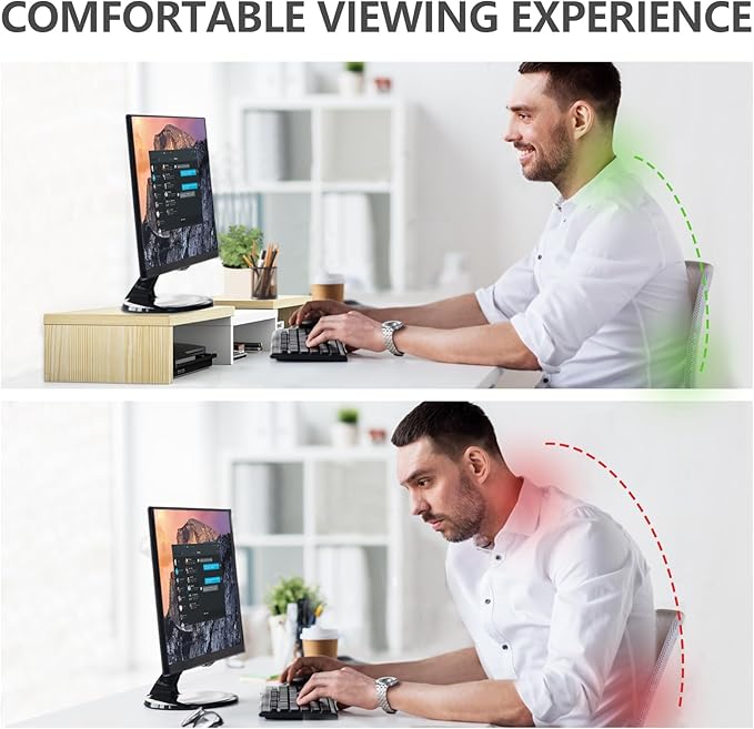 TAVR Dual Monitor Stand Riser, Computer Monitor Stands for 2 Monitors, Extra Long Multifunctional Desktop Organizer Riser for Computer, Laptop, PC, Printer, TV, Max 48.2" Length, Oak-DeskLoop Office