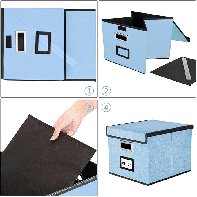 Huolewa Collapsible File Storage Organizer Box with Lid, Hanging File Folders Box Organizer with Plastic Slides, Decorative Home/Office Filing System Boxes for File and Folders Storage - Powderblue-DeskLoop Office