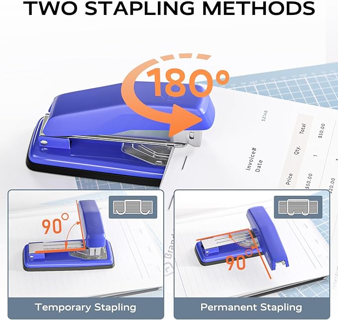 Desktop Stapler, Swing-Arm Swivel Stapler, 50 Sheet Capacity, 2000 Staples and Staple Remover, Rotatable Heavy Duty Staplers for Office, Home, Classroom, Booklet, Book Binding, Blue-DeskLoop Office