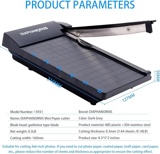 Guillotine Paper Trimmer, Mini Compact Paper Cutter, 1/4-Inch Grid for Precision Cutting, Straight Cuts Up to 3 Sheets, Perfect for Photos,Coupons,Card Making and Small Craft Projects (Grey)-DeskLoop Office