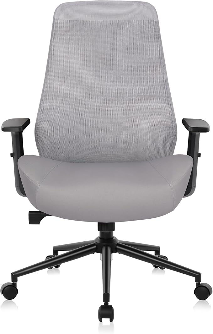 HYLONE Office Chair, 5" Thickened Seat Ergonomic Desk Chair with Adjustable Armrests, Home Office Computer Chairs for Long Hours Mesh Executive Chair(Black Base&Grey)-DeskLoop Office