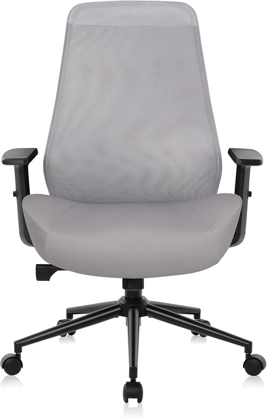 HYLONE Office Chair, 5" Thickened Seat Ergonomic Desk Chair with Adjustable Armrests, Home Office Computer Chairs for Long Hours Mesh Executive Chair(Black Base&Grey)-DeskLoop Office