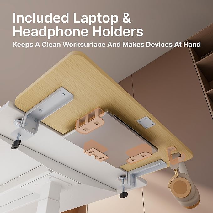 Desk Extender Tray, 28" x 12" Clamp On Desk Shelf, Desk Extension with Laptop Holder, Table Desk Arm Rest, Clamp On Keyboard Tray for Office and Home, Workstation Organizer, Large, Wood-DeskLoop Office