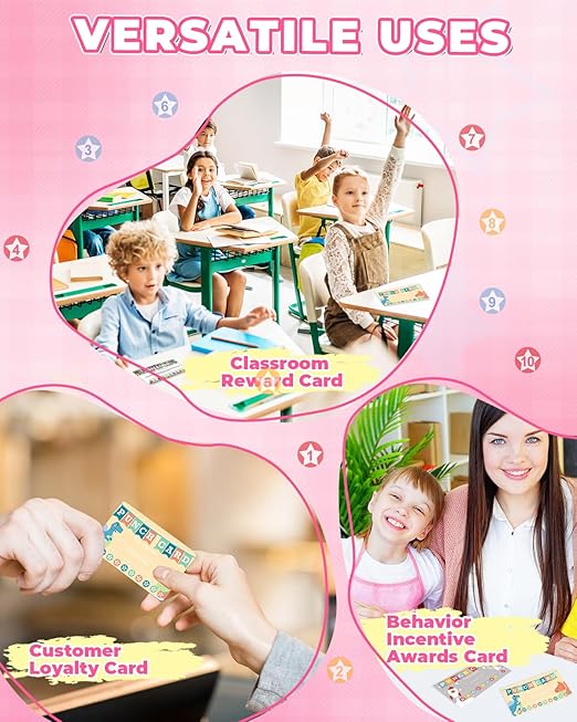 UCEC 200 Pieces Punch Cards for Classroom with Star Hole Puncher, Incentive Loyalty Reward Card with Handheld Single Punch Kit to Behavior for Business Home Classroom School Kids Students Teachers-DeskLoop Office