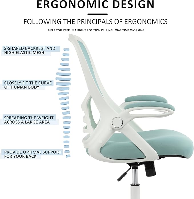 HYLONE Office Chair Ergonomic Desk Chair with Adjustable Armrests, Mesh Executive Chair, Home Office Computer Chairs for Long Hours(Blue)-DeskLoop Office