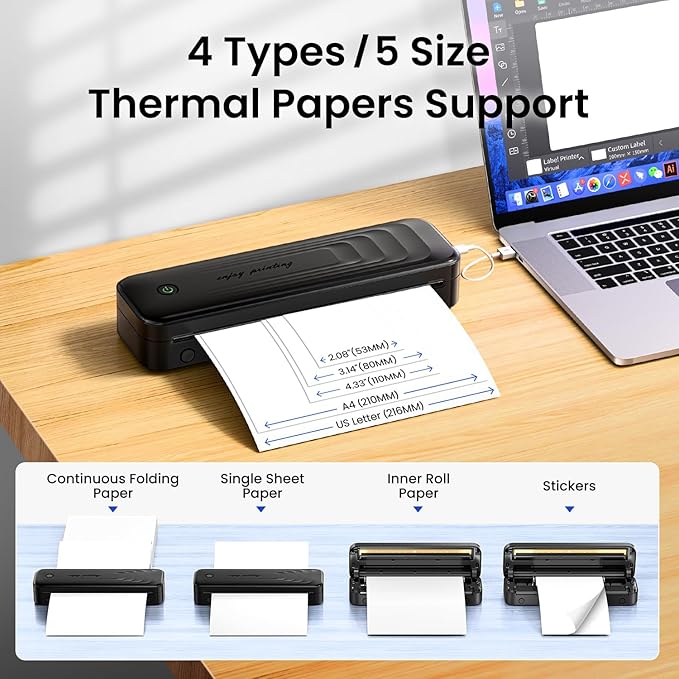 2025 Portable Printers Wireless for Travel, Inkless Thermal Printer Support 8.5" x 11"& A4, Mobile Printers with Carry Case, Bluetooth Portable Printer for Office,Travel,School,Car,Home,Black-DeskLoop Office
