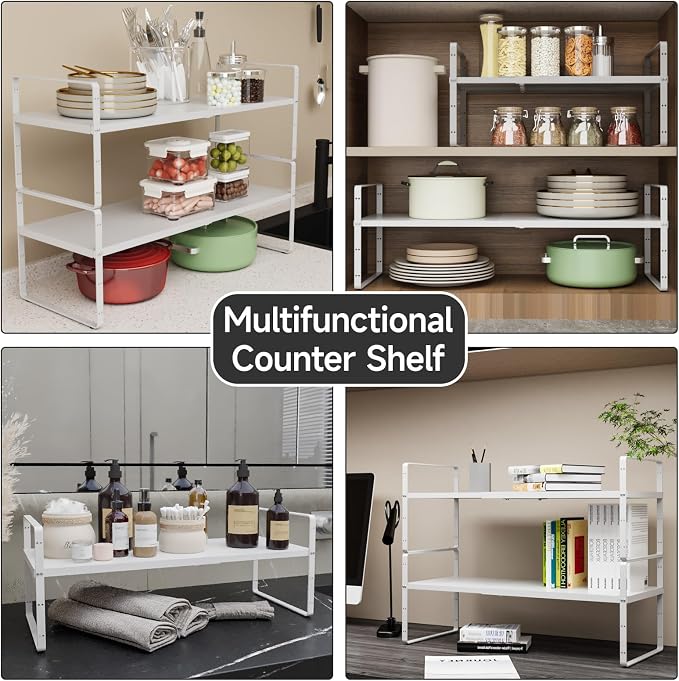 jkxoo 16.5-27’’L Expandable Kitchen Shelf Organizer, Stackable Shelves Organizer - Image 6