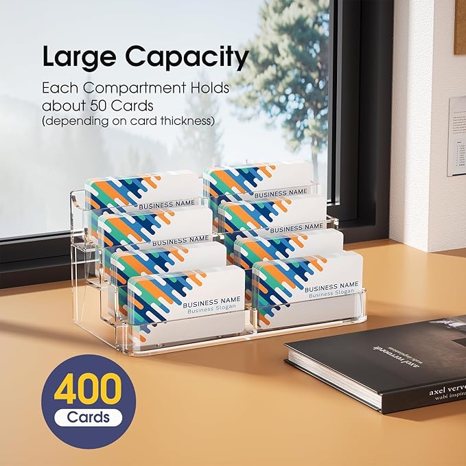 MaxGear Acrylic Business Card Holder for Desk Multiple Business Card Holders, Premium Cards Stand for Workspace, Clear Plastic Display Holder with 4 Tier for Office, 8 Pocket, 400 Cards Capacity-DeskLoop Office