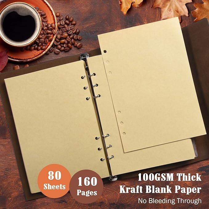 Leather Journal Notebook, Travel Journal with 2 Pockets, Vintage Refillable Journal for Writing, Diary Journal for Women, Men, Girls and Boys, 100GSM Blank Paper, 160 Pages (Green A5 9.2" x 6.5")