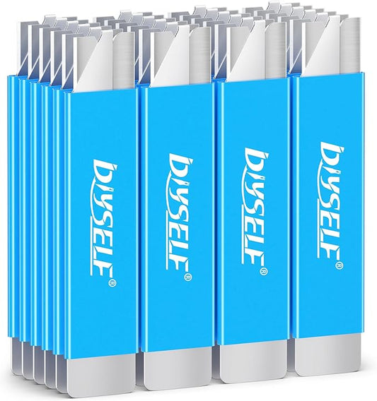 DIYSELF Box Cutters, 24 Pack Box Cutter Retractable, Box Cutter Knife with Single Edge Razor Blade, Utility Knife All Metal Shell, Boxes Opener for Packages, Paper, Work Knives for Men (Blue)-DeskLoop Office