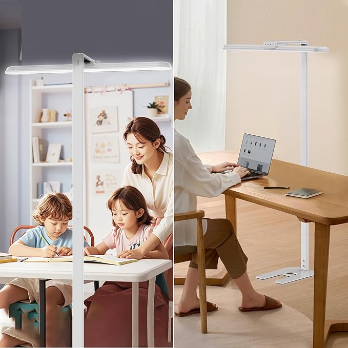 LED Desk Lamp for Home Office, Double Head Desk Lamp,24W Dimmable Desk Light 5 Color 5 Brightness Levels Office Lamp, Adjustable Gooseneck Office Light Eye Protection (White-Large Desk lamp)-DeskLoop Office