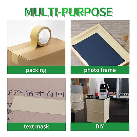 Eco-Friendly Kraft Paper Tape, Biodegradable Kraft Paper Tape, Recyclable Writable Packing Tape, Non-Coated Surface for Masking, Sealing, and Packaging Use, 2inch x 60yards, 36Rolls-DeskLoop Office