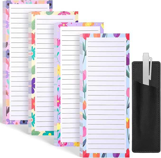 4 Pack Magnetic Note Pad for Fridge with Pen Holder, Totally 200 Sheets Grocery List Magnet Pad for Refrigerator Magnetic Shopping List Pad(Floral Design)-DeskLoop Office
