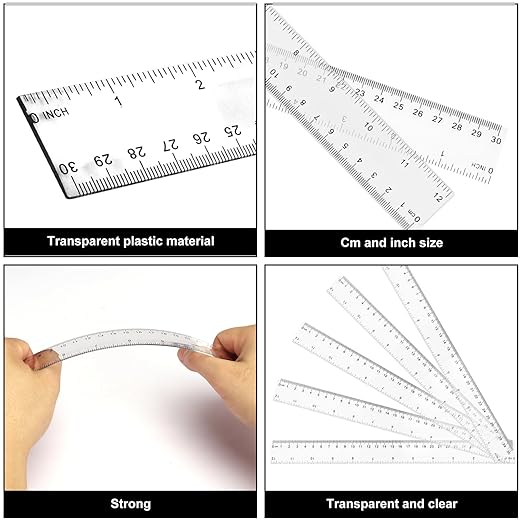 200 Pack 12 Inch Plastic Rulers Bulk, Clear Plastic Ruler, Transparent Ruler with Dual-Scale Measurement, Easy to Store, for Home, Office, Practical Use by KUKLIPJIM-DeskLoop Office