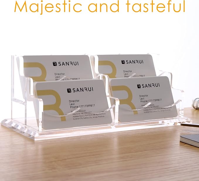 SANRUI Clear Horizontal Business Card Holder Stand for Desk, Acrylic Desktop Display Name Cards Holders Organizer Storage Rack,for Exhibition, Home , Office ,2 Tier 4 Pocket, 240 Card Capacity-DeskLoop Office