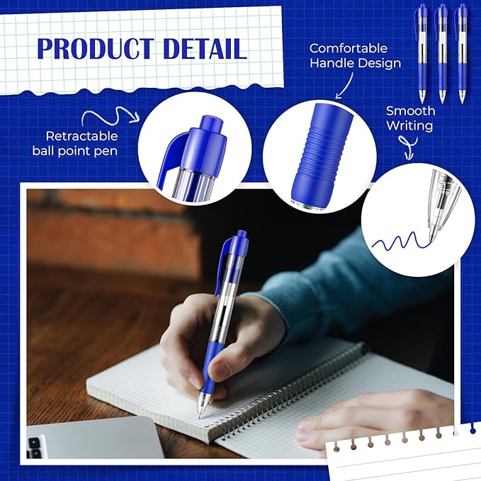 Fulmoon 100 Pcs Gel Ink Pens Retractable Ballpoint Medium Point 1.0 mm Ballpoint Smooth Writing Click Pens for Journal Writing Office Home(Blue Ink)-DeskLoop Office