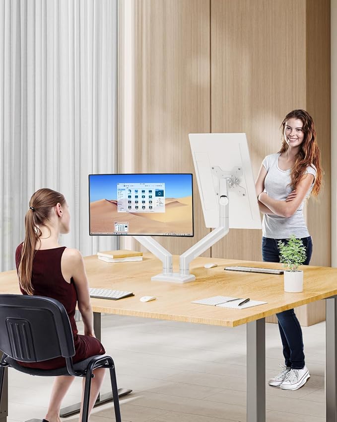 Dual Monitor Desk Mount - Adjustable Monitor Arm for 2 Monitors up to 32 inches/19.8 lbs, Double Monitor Stand VESA Bracket with C-Clamp & Grommet Mounting, Computer Screen Mount, White, Freelift-DeskLoop Office