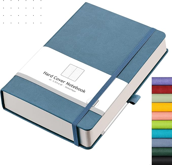 AHGXG Bullet Dotted Journal - 320 Numbered Pages Dot Grid Notebook A5 Thick Journal, 100gsm Thick Dotted Paper, Leather Hardcover,Inner Pocket, 5.75'' × 8.38'' - GrayBlue-DeskLoop Office