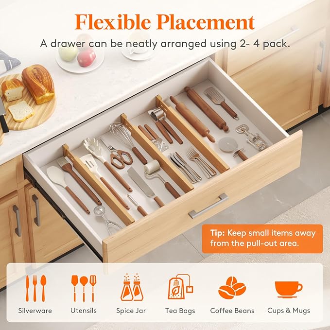Lifewit 4 Pack Drawer Dividers Bamboo 2.4" High, 16-22" Adjustable Drawer Organizers for Clothes, Wooden Dresser Separators in Bedroom/Bathroom/Kitchen/Fridge/Office Organization and Storage-DeskLoop Office