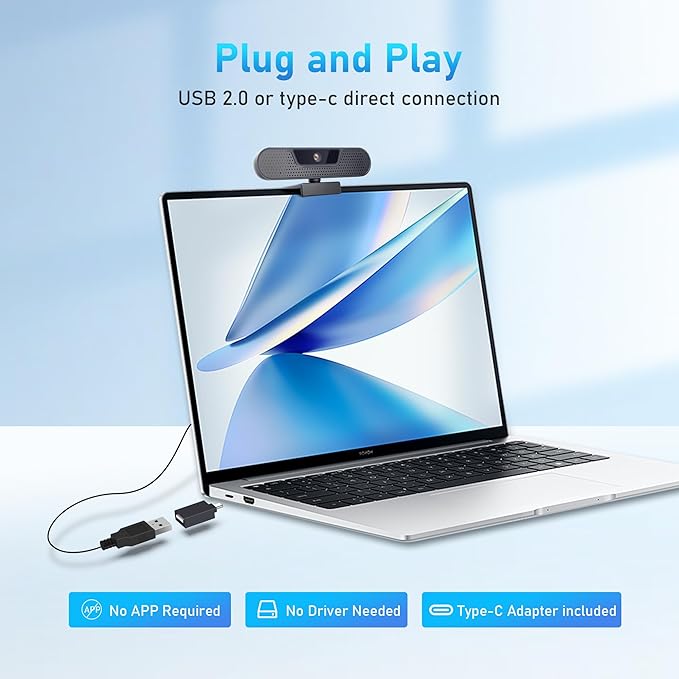 4K Webcam, Computer Camera with 4 Noise-canceling Microphones for Computer/Laptop/Mac, Privacy Cover and Tripod, Work with Video Conference, Live Streaming, Gaming, Video Calls, Zoom-DeskLoop Office