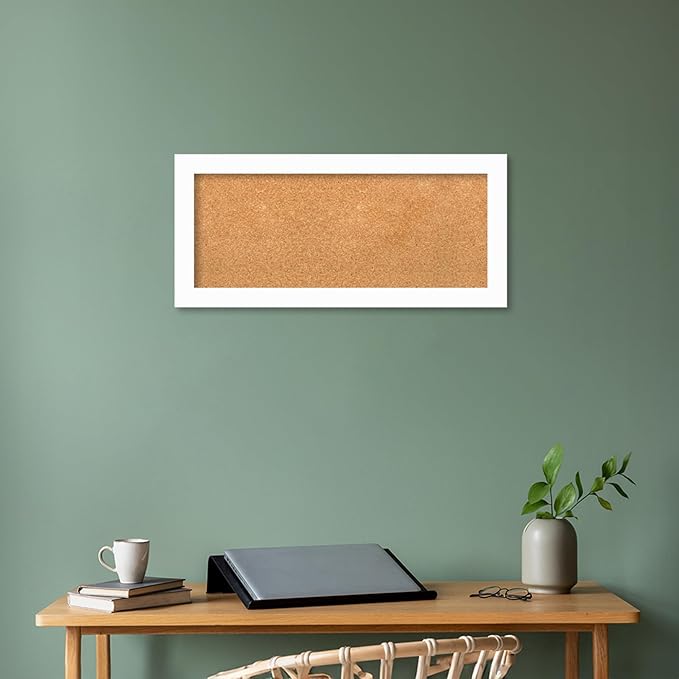 Amanti Art Natural Cork Board for Wall, 15x33 Vision Board with White Frame, Medium Corkboard Office Decor for Home Organization, Casual Corkboard Pinboard to Display Items for Home Organization in-DeskLoop Office