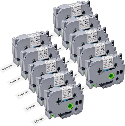 10-Pack TZe-241 18mm Label Maker Tape Replacement for Brother P Touch TZe TZ Tape 18mm 0.7 Laminated White for Brother Label Maker PT-D400 PT-D410 PT-D600 PT-D610BT PT-2430, Black on White, 3/4 Inch-DeskLoop Office