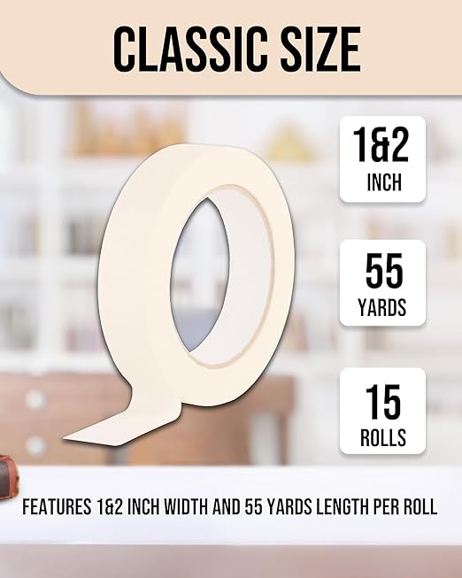 Lichamp Masking Tape, White Painter Tape 1 inch and 2 inch Wide, 10+5 Pack White Tapes Bulk, Total 825 Yards-DeskLoop Office