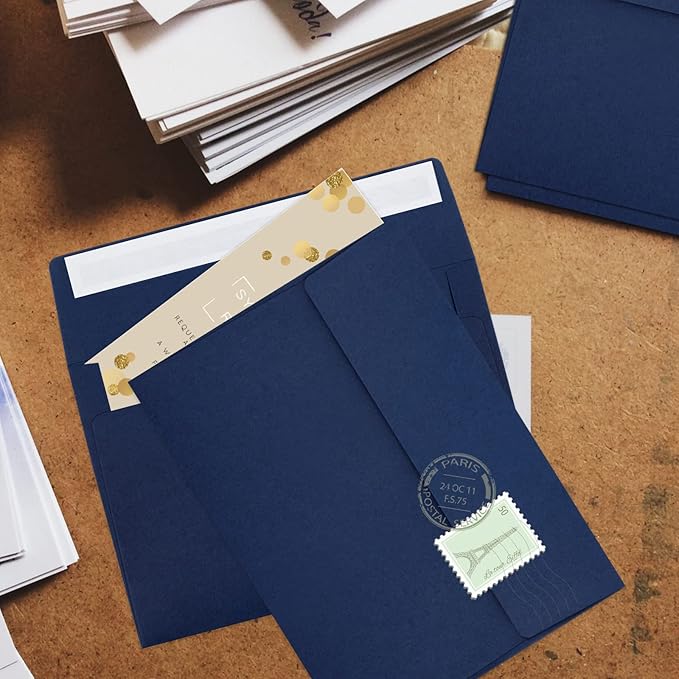 50 Pack 5x7 Envelopes - Self Seal for Invitations, Weddings, Photos & Greeting Cards (Navy Blue)-DeskLoop Office