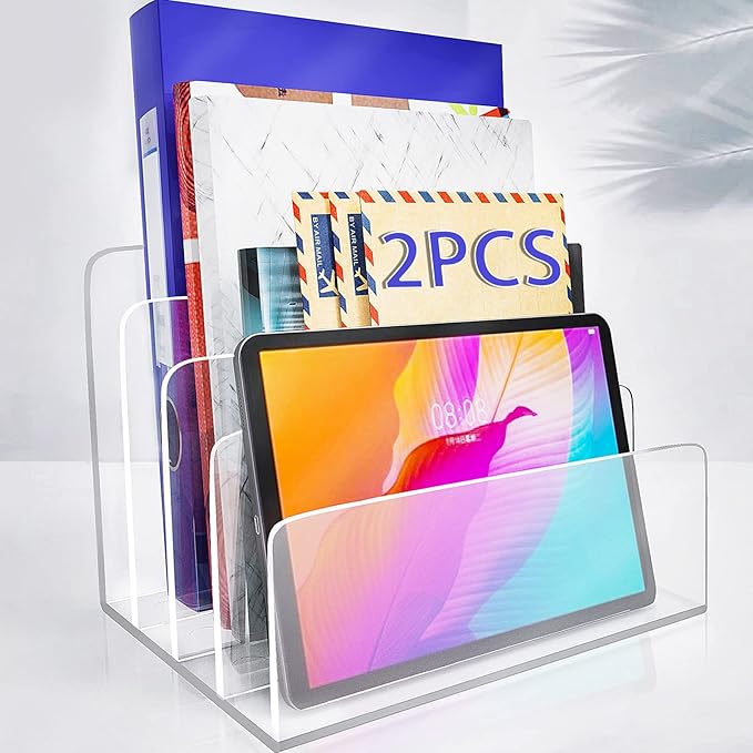 2PCS Clear Acrylic File Organizer, 4 Sections Acrylic Desk Organizer File Holder Sorter for Desk-DeskLoop Office
