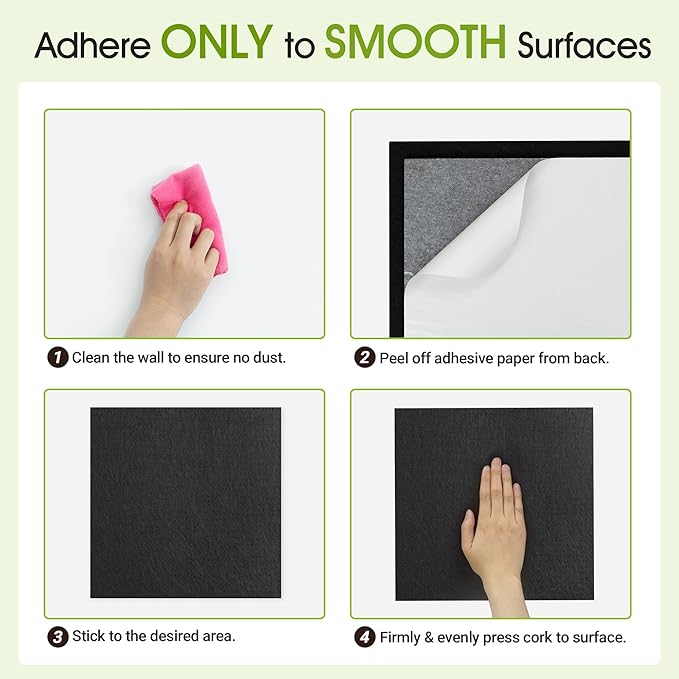 AKTOP Cork Board Bulletin Board 12x12, 1/2" Thick Felt Cork Board Tiles 6 Pack, Small Square Pin Board for Wall, Self Adhesive Corkboards with 60 Push Pin Wood Clips for School, Home & Office, Black-DeskLoop Office