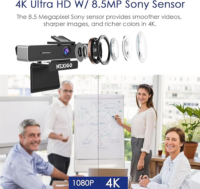 Zoom Certified, NexiGo N950P (Gen 2) 4K Zoomable Webcam, RF Remote, Sony_Starvis Sensor, 5X Digital Zoom, Pro Web Camera with Dual Stereo Mics, for Zoom Skype Teams Twitch-DeskLoop Office